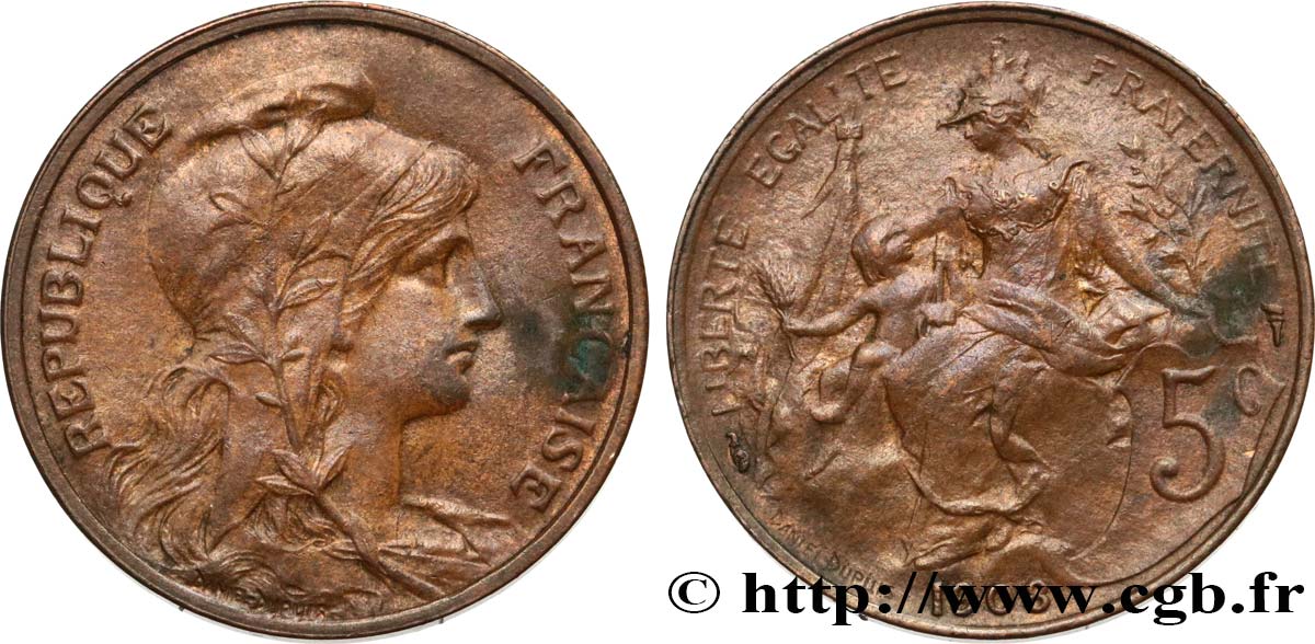 5 centimes Daniel-Dupuis 1908  F.119/19 AU50 