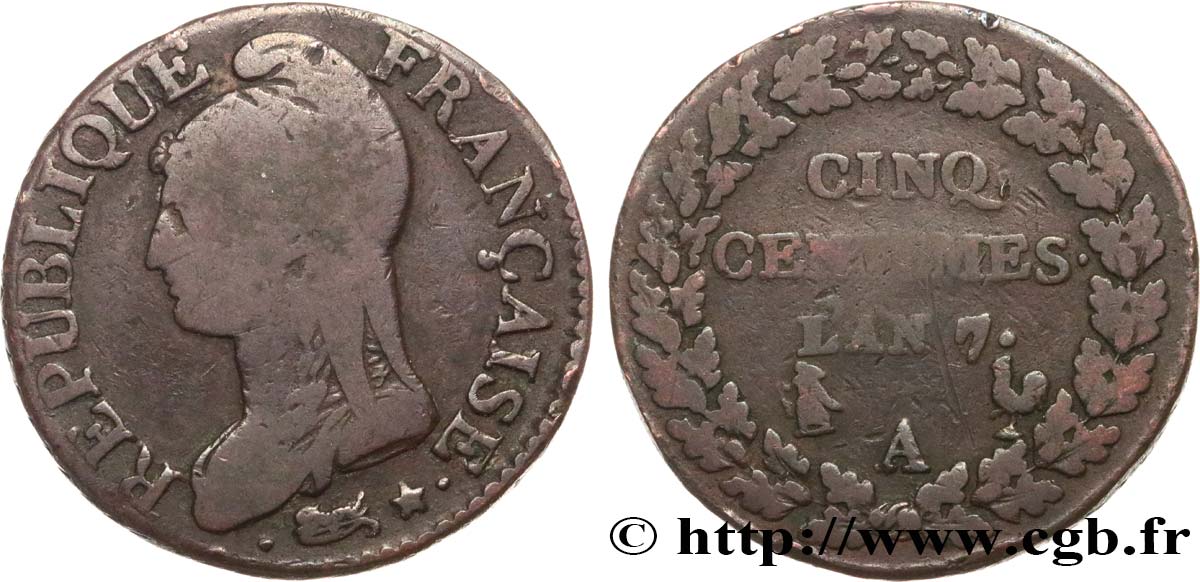 Cinq centimes Dupré, grand module 1799 Paris F.115/46 BC15 