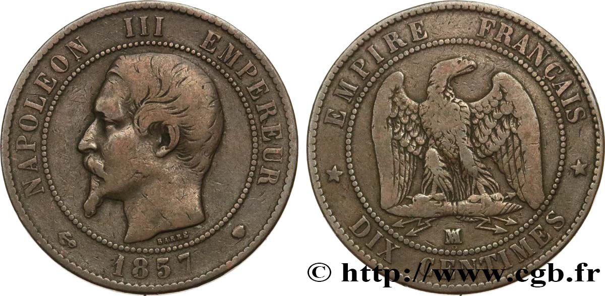 Dix centimes Napoléon III, tête nue 1857 Marseille F.133/45 MB20 
