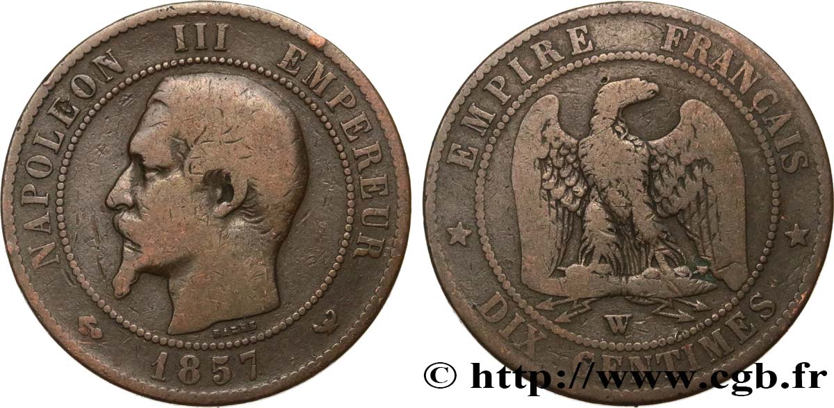 Dix centimes Napoléon III, tête nue 1857 Lille F.133/46 B12 