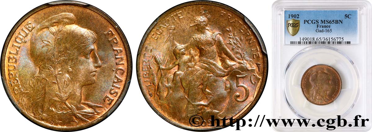 5 centimes Daniel-Dupuis 1902  F.119/12 MS65 PCGS