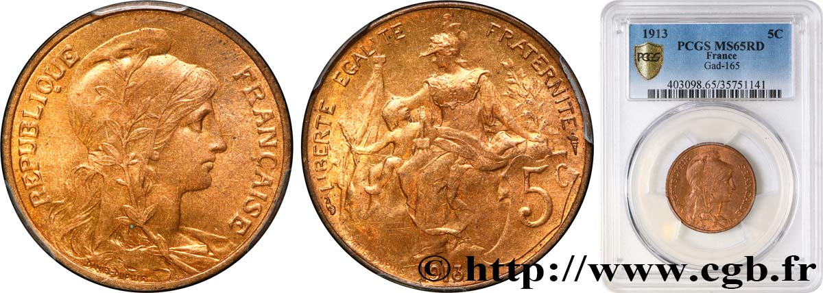 5 centimes Daniel-Dupuis 1913  F.119/25 MS65 PCGS