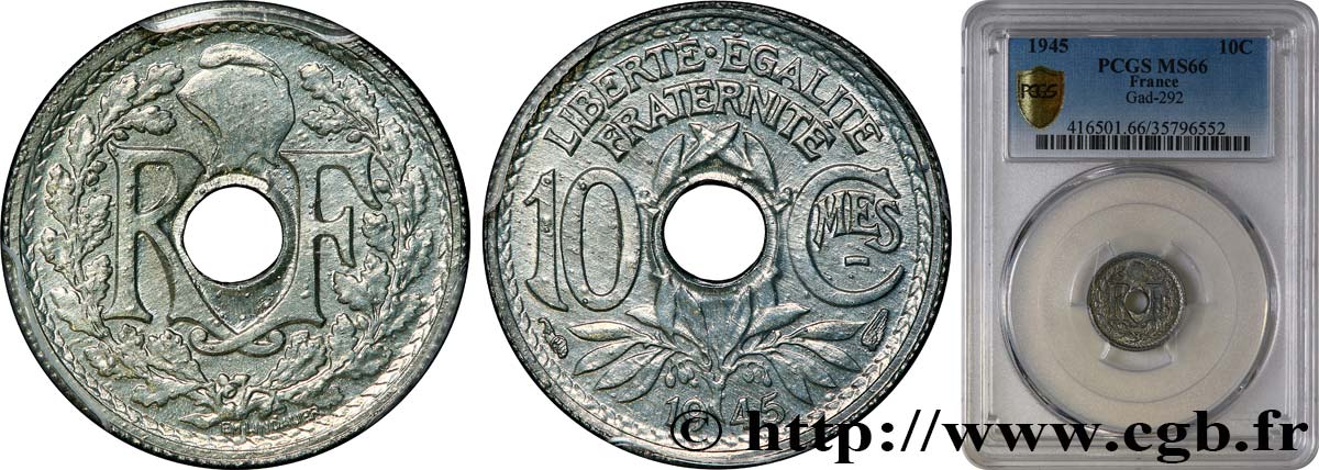 10 centimes Lindauer, petit module 1945  F.143/2 MS66 PCGS