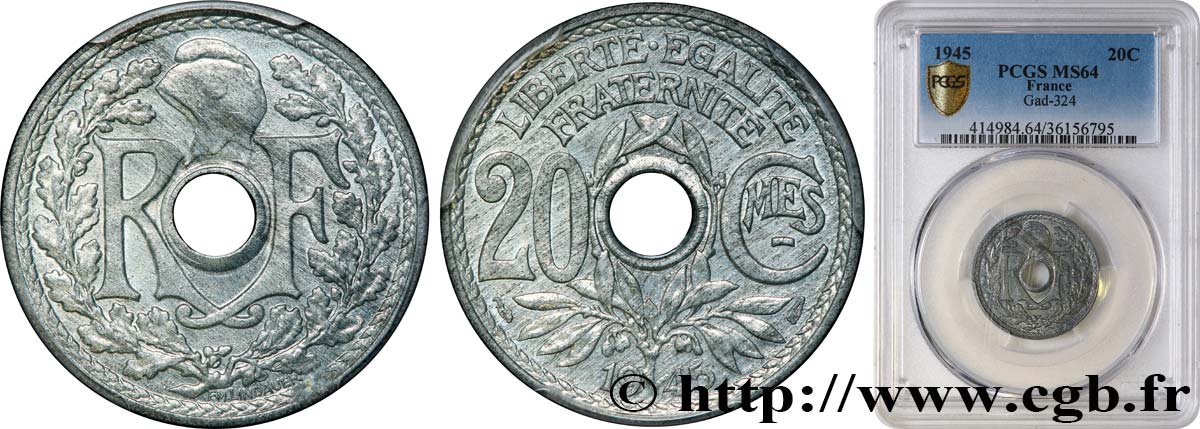 20 centimes Lindauer 1945  F.155/2 fST64 PCGS