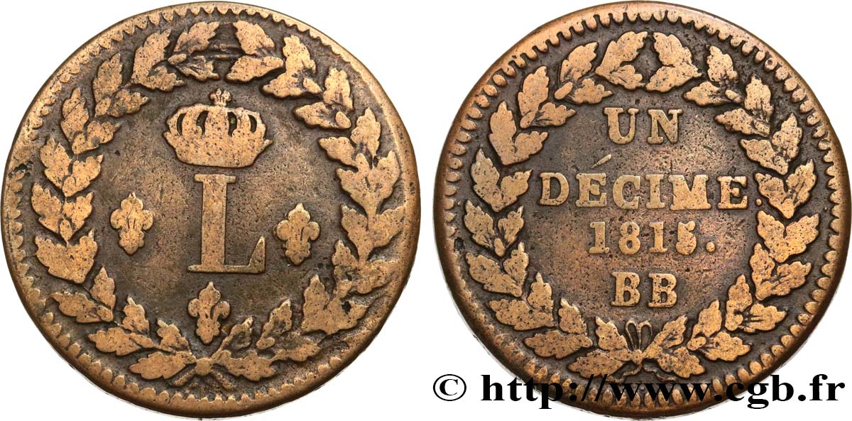 Un décime à l’L couronnée 1815  Strasbourg F.132A/3 BC20 