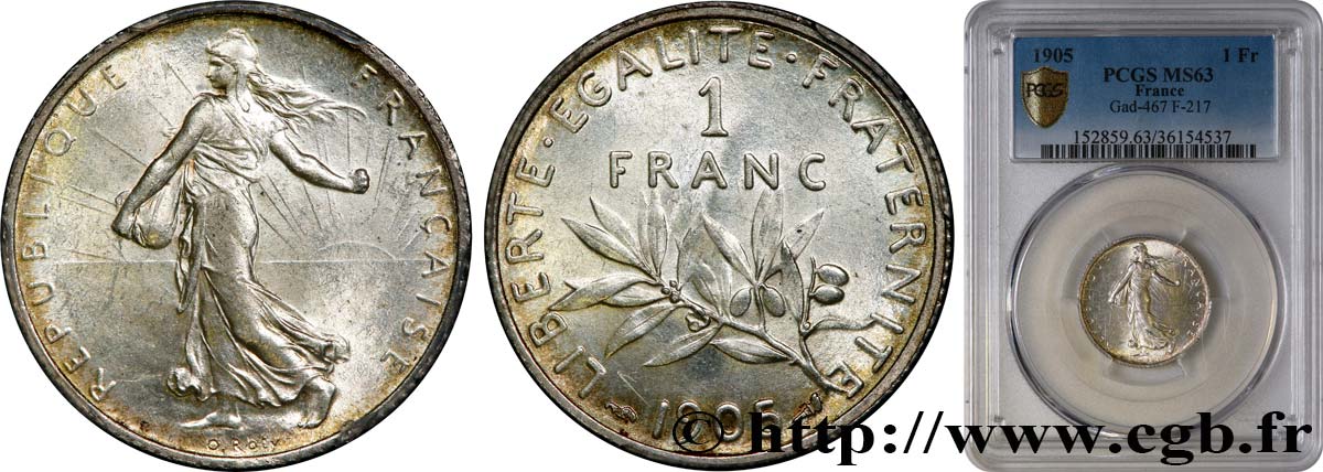 1 franc Semeuse 1905 Paris F.217/10 fST63 PCGS