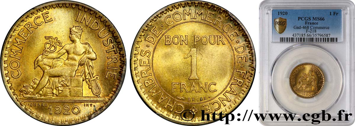 1 franc Chambres de Commerce 1920 Paris F.218/2 MS66 PCGS