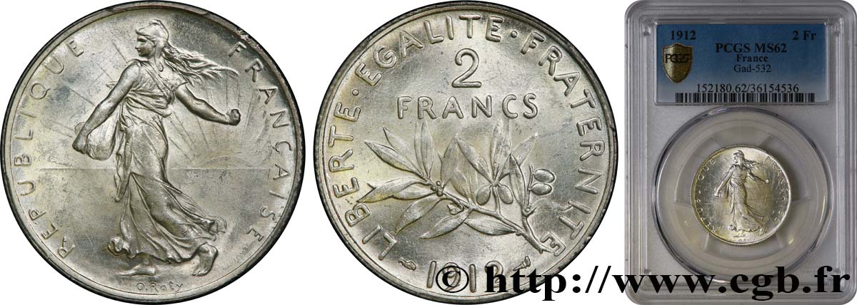 2 francs Semeuse 1912  F.266/13 SPL62 PCGS