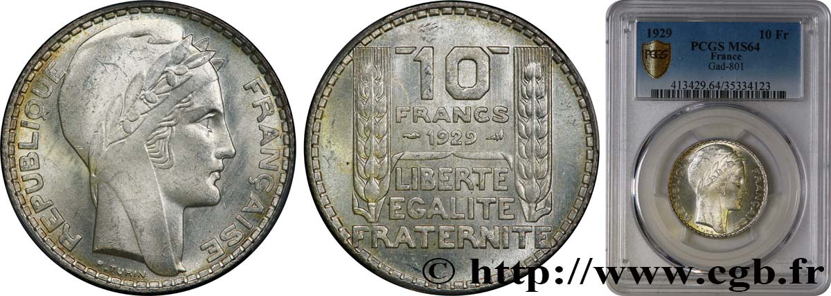 10 francs Turin 1929  F.360/2 SPL64 PCGS