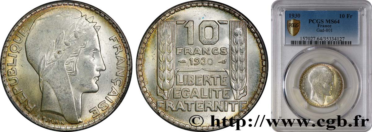 10 francs Turin 1930  F.360/3 SPL64 PCGS