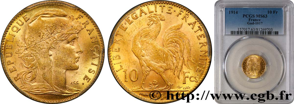 10 francs or Coq 1914 Paris F.509/14 SPL63 PCGS