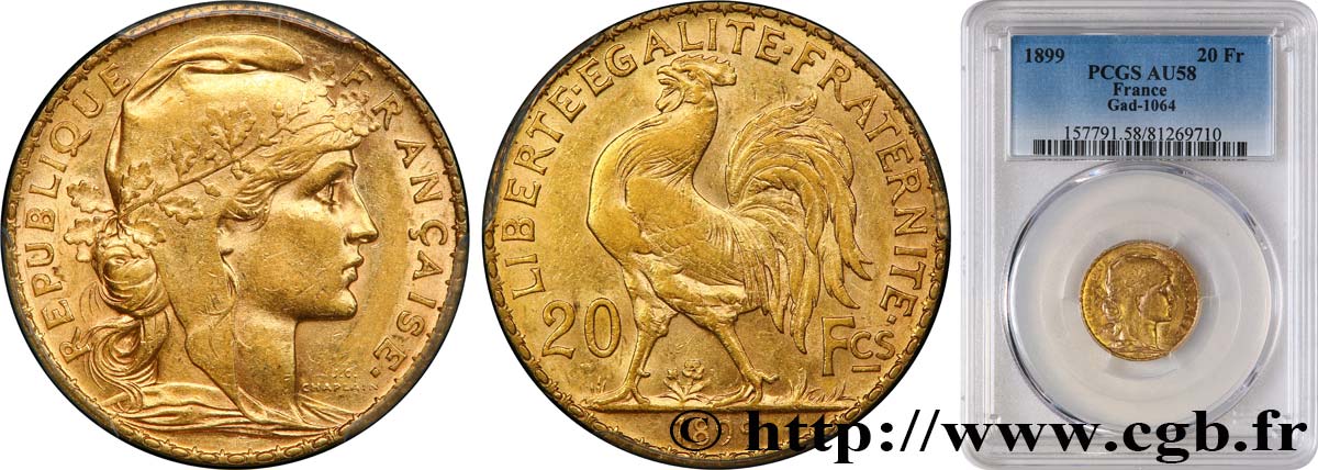 20 francs or Coq, Dieu protège la France 1899 Paris F.534/2 EBC58 PCGS