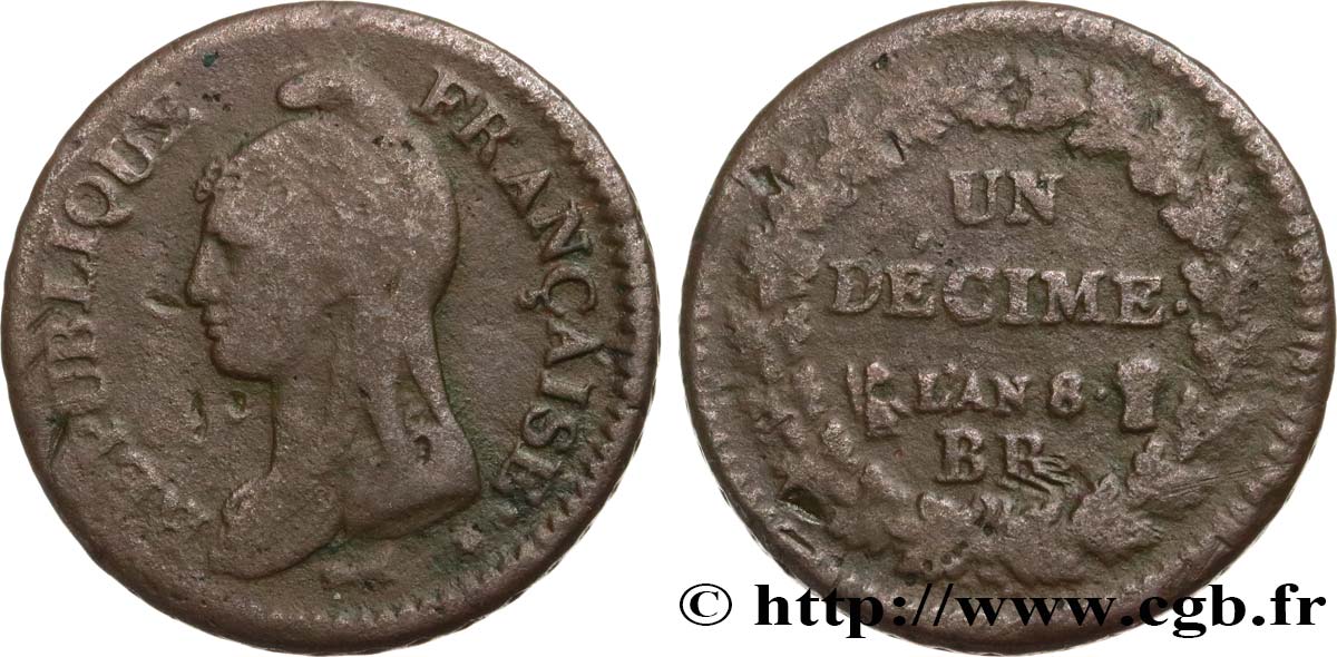 Un décime Dupré, grand module 1800 Strasbourg F.129/62 TB 
