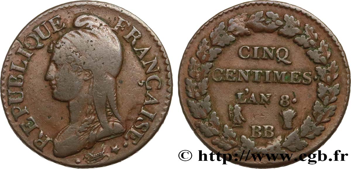 Cinq centimes Dupré, grand module 1800 Strasbourg F.115/117 BC35 
