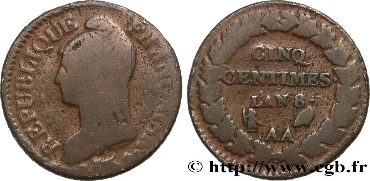 Cinq centimes Dupré, grand module 1800 Metz F.115/102 B10 