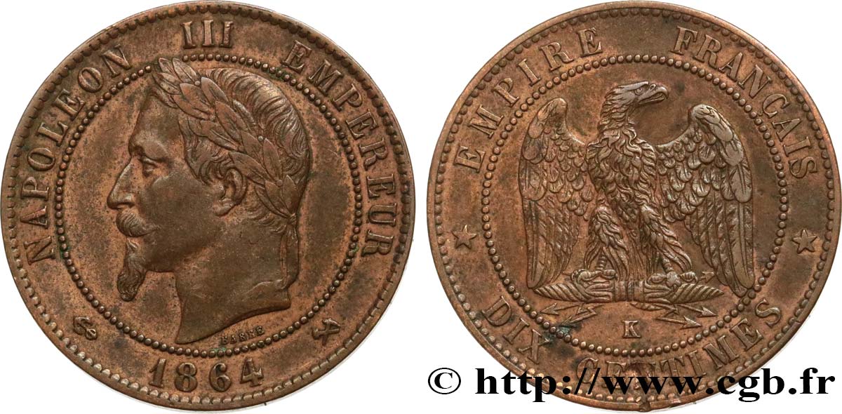 Dix centimes Napoléon III, tête laurée 1864 Bordeaux F.134/15 BB45 