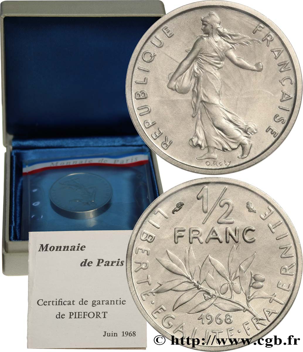 Piéfort nickel de 1/2 franc Semeuse 1968 Paris GEM.91 P1 MS 