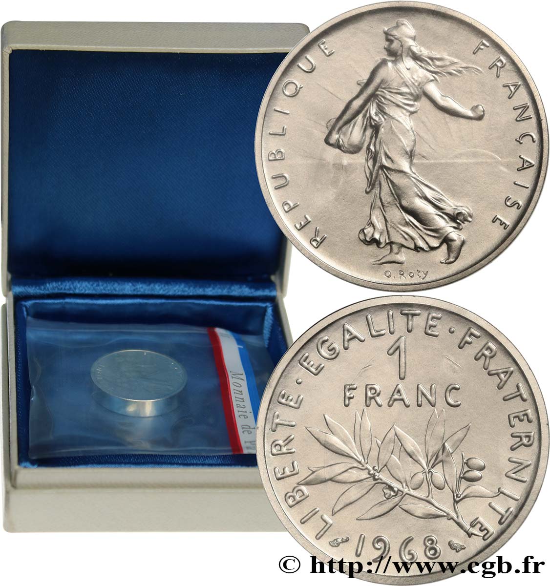 Piéfort Nickel de 1 franc Semeuse 1968 Paris GEM.104 P1 FDC 