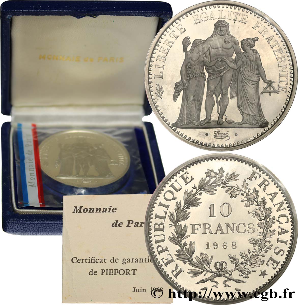 Piéfort Argent de 10 francs Hercule 1968 Paris GEM.183 P1 ST 