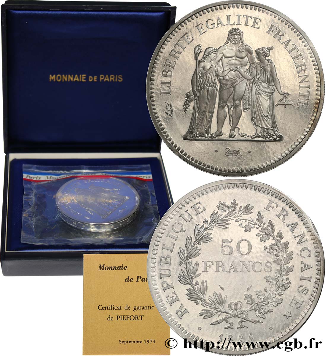 Piéfort Argent de 50 francs Hercule  1974 Pessac GEM.223 P1 ST 