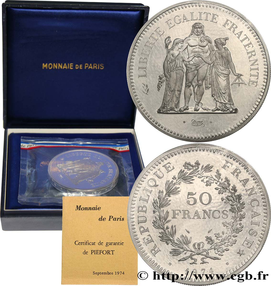 Piéfort Argent de 50 francs Hercule  1974 Pessac GEM.223 P1 MS 