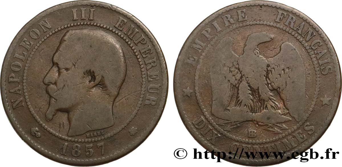 Dix centimes Napoléon III, tête nue 1857 Strasbourg F.133/43 B10 