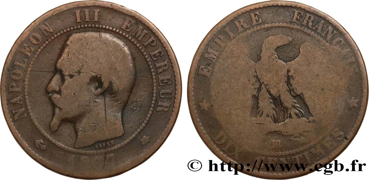 Dix centimes Napoléon III, tête nue 1857 Strasbourg F.133/43 SGE8 