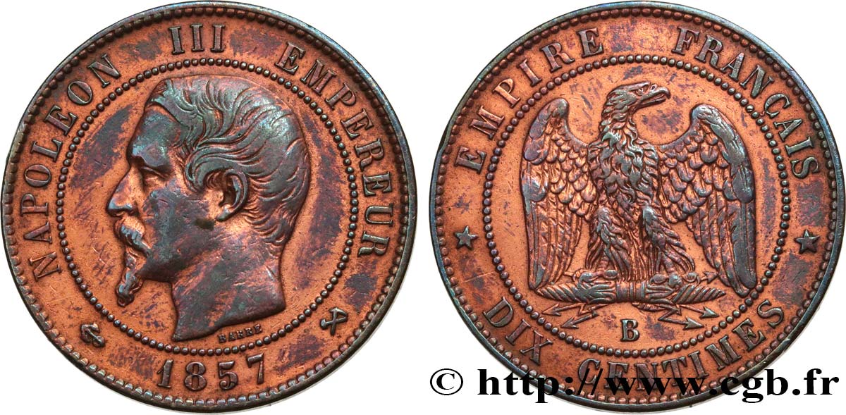 Dix centimes Napoléon III, tête nue 1857 Rouen F.133/42 MBC 