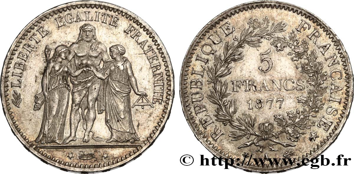 5 francs Hercule 1877 Paris F.334/19 TTB53 