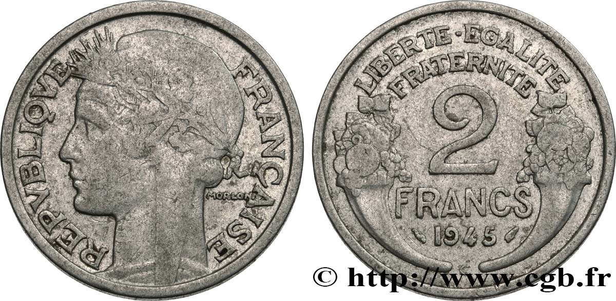 2 francs Morlon, aluminium 1945 Castelsarrasin F.269/7 VF 