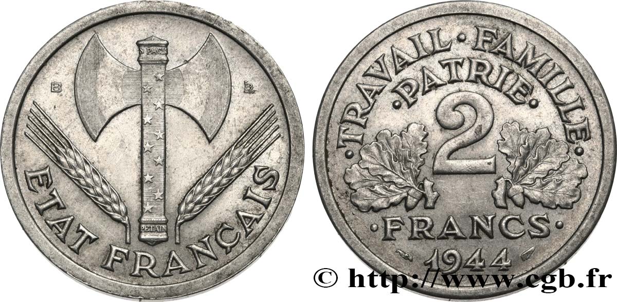 2 francs Francisque 1944 Beaumont-Le-Roger F.270/5 AU 