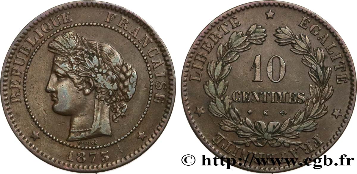 10 centimes Cérès 1873 Bordeaux F.135/11 VF35 
