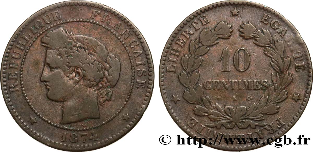 10 centimes Cérès 1874 Bordeaux F.135/13 B12 