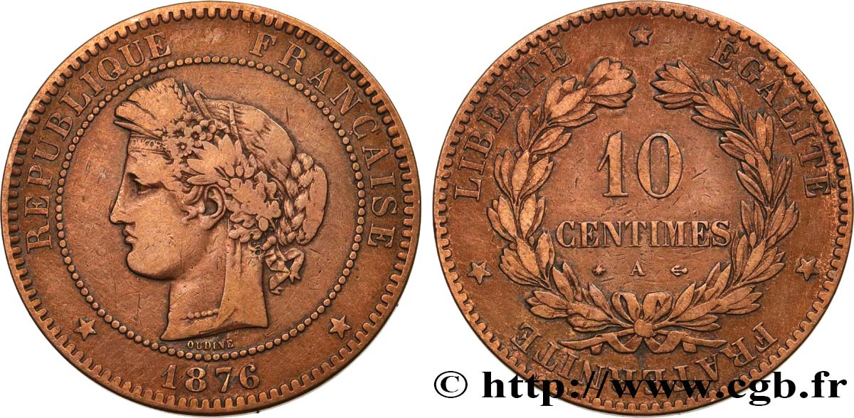 10 centimes Cérès 1876 Paris F.135/16 BC 