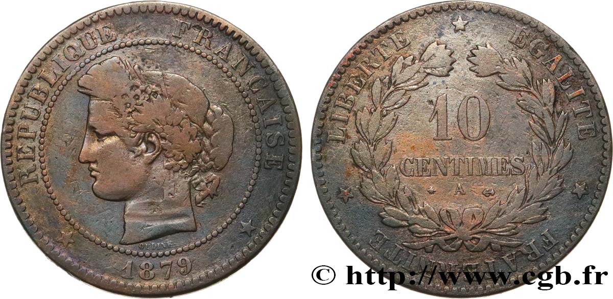 10 centimes Cérès 1879 Paris F.135/22 q.MB 