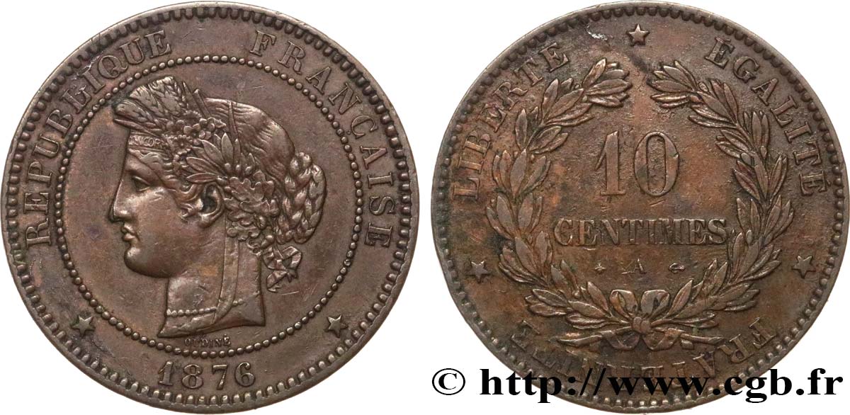 10 centimes Cérès 1876 Paris F.135/16 TTB45 