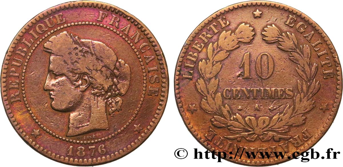10 centimes Cérès 1876 Paris F.135/16 fS 