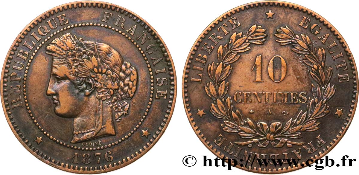 10 centimes Cérès 1876 Paris F.135/16 BC+ 