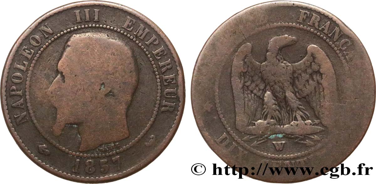 Dix centimes Napoléon III, tête nue 1857 Lille F.133/46 RC6 