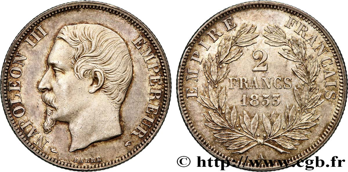 2 francs Napoléon III, tête nue 1853 Paris F.262/1 SPL 