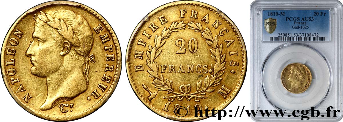 20 francs or Napoléon tête laurée, Empire français 1810 Toulouse F.516/12 BB53 