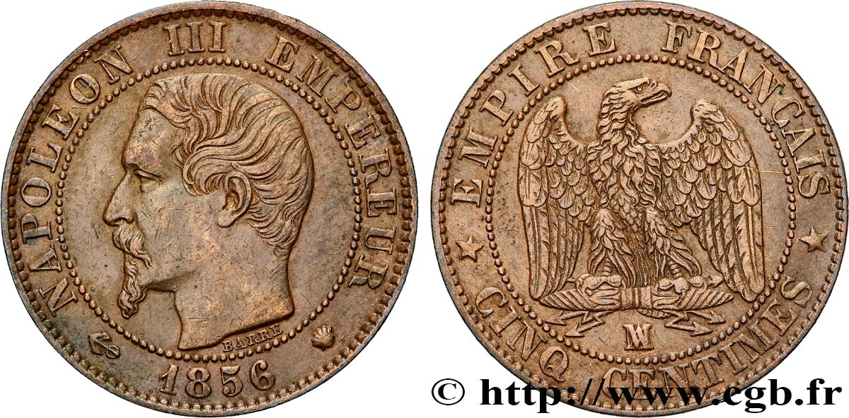 Cinq centimes Napoléon III, tête nue 1856 Marseille F.116/35 MBC50 