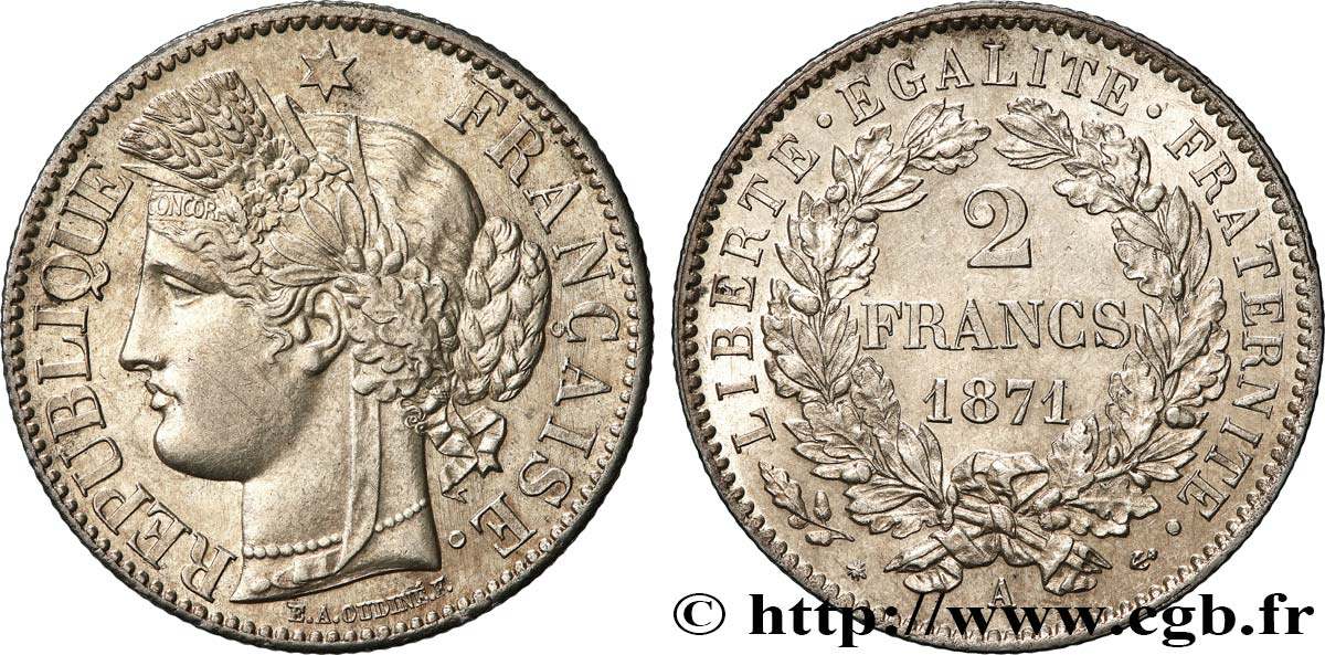 2 francs Cérès, avec légende 1871 Paris F.265/3 VZ 