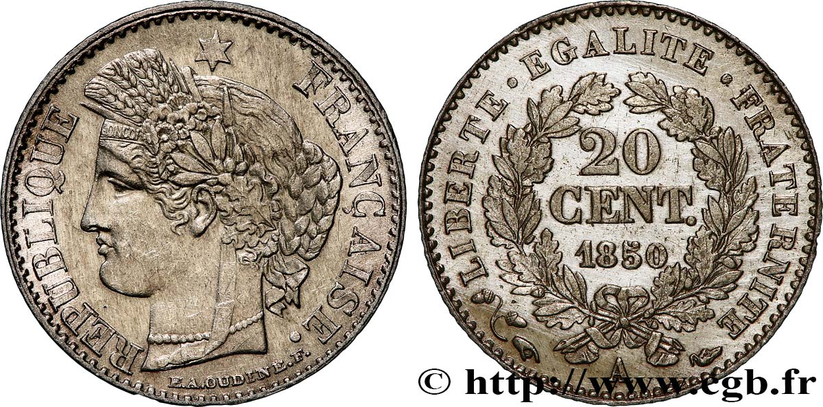 20 centimes Cérès, IIe République 1850 Paris F.146/3 EBC 