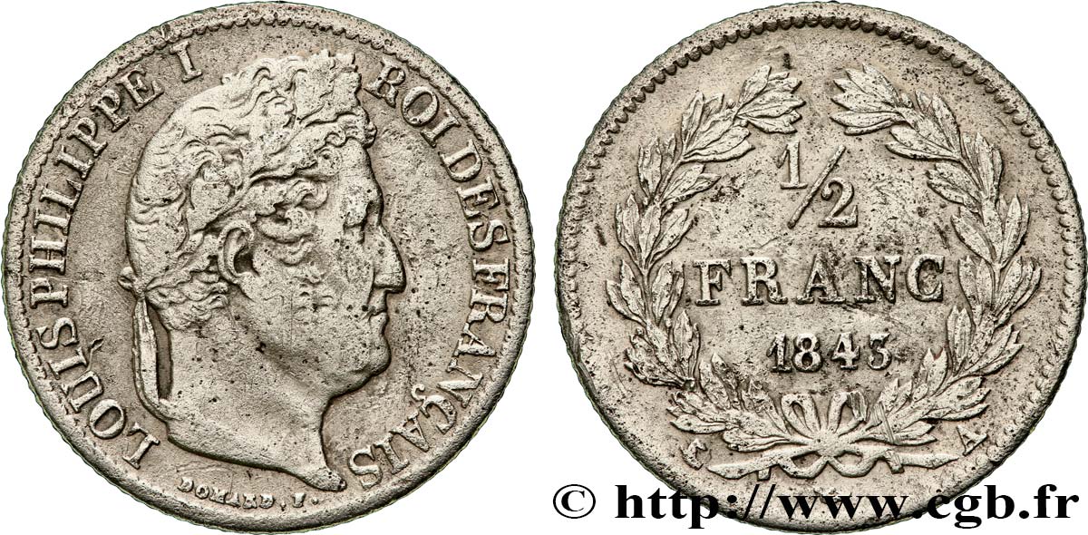 1/2 franc Louis-Philippe 1843 Paris F.182/99 fSS 