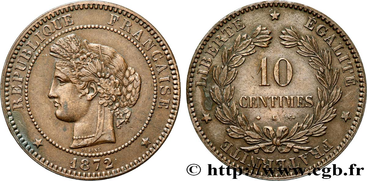 10 centimes Cérès 1872 Bordeaux F.135/9 SS45 