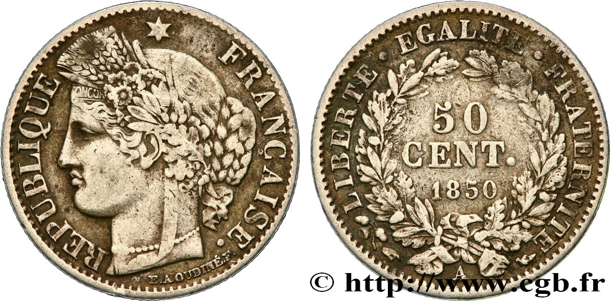 50 centimes Cérès, IIe République 1850 Paris F.184/2 MB35 