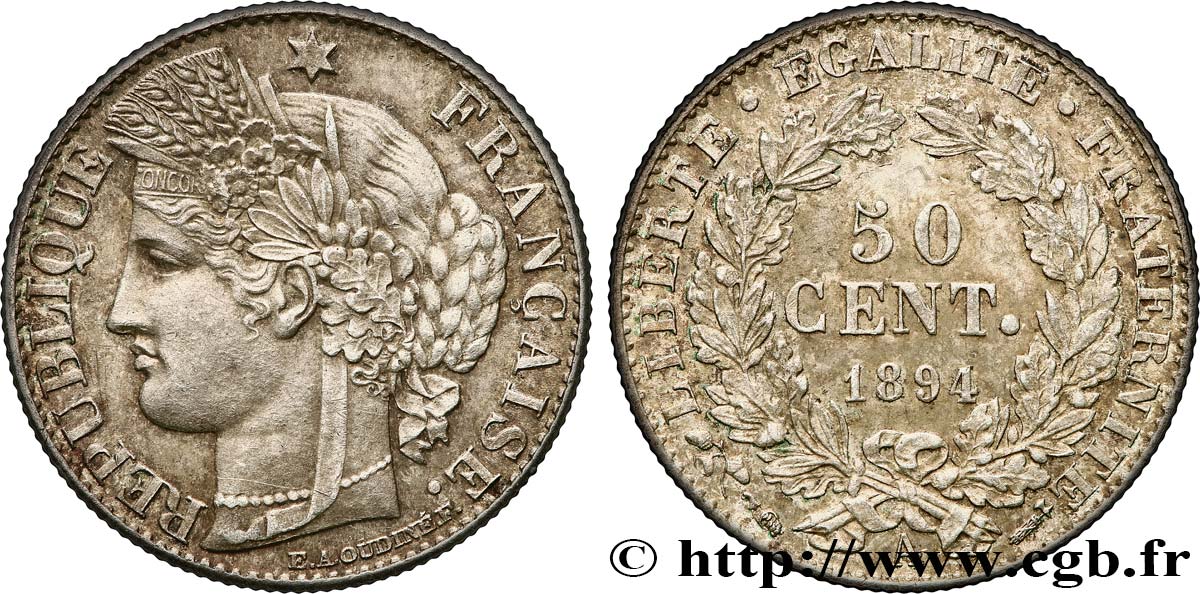 50 centimes Cérès, Troisième République 1894 Paris F.189/15 EBC58 