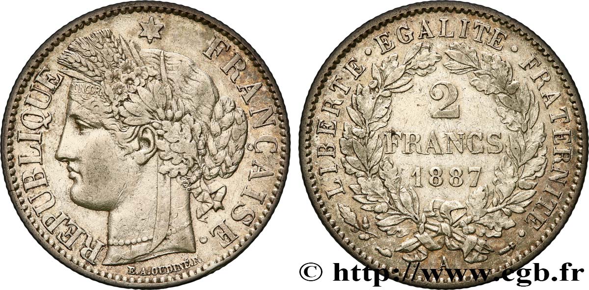 2 francs Cérès, avec légende 1887 Paris F.265/13 XF 