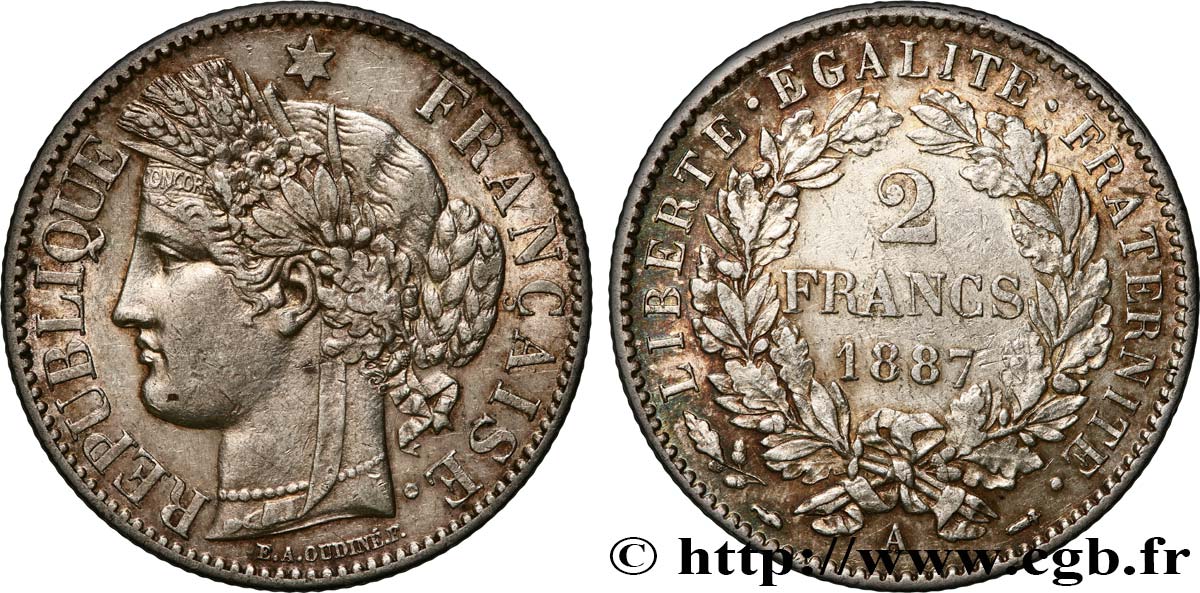 2 francs Cérès, avec légende 1887 Paris F.265/13 XF 